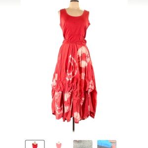 Coral and white tie-dye midi dress